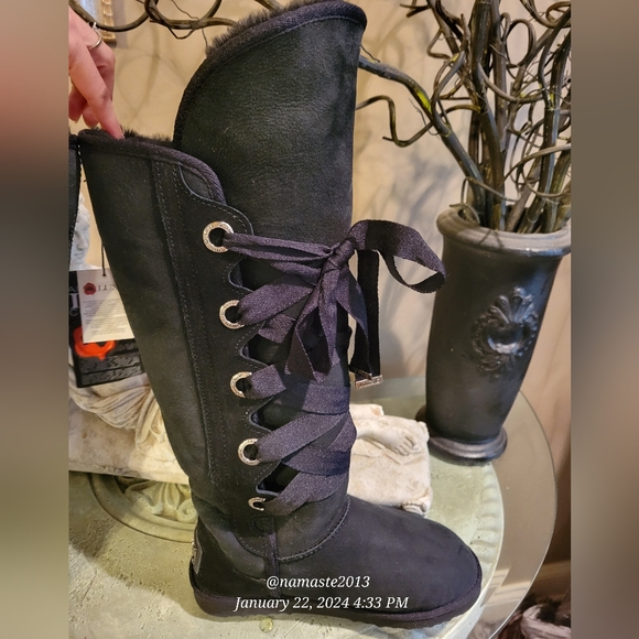 Australia Luxe Collective Bedouin X-Tall Suede Shearling Fur Lace Up Boots #704 - Picture 6 of 16